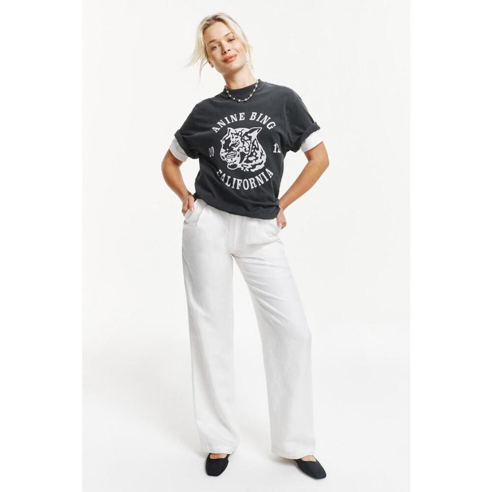 Anine Bing Leopard Collegiate Logo Tee Size XS Black